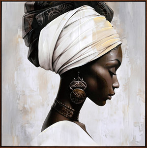 Pintura al Óleo <span class=keywords><strong>de</strong></span> Retrato <span class=keywords><strong>de</strong></span> Mujer <span class=keywords><strong>de</strong></span> Inspiración Africana con Turbante Blanco y Joyería Étnica, Arte <span class=keywords><strong>de</strong></span> Pared para Decoración Moderna del Hogar - Product Image 3