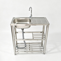Évier utilitaire portable en acier inoxydable avec table de travail, armoire d'évier tout-en-un pour cuisine extérieure, camping, cabane, patio, restaurant