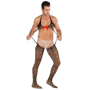 Bodystocking de rejilla sexy con lazo para hombre y mujer - Product Image 1