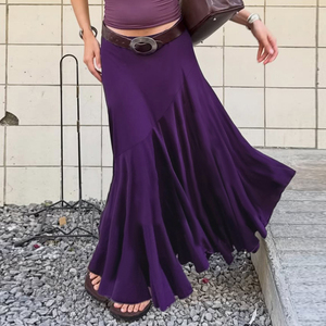 Jupe sirène mi-longue sexy violette taille haute pour femme, drapée asymétrique coupe trapèze, idéale pour les vacances - Product Image 1