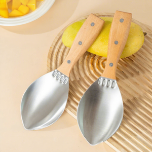 Couteau à mangue en acier inoxydable 304 avec manche en bois de hêtre, lot de 2 pour un épluchage et un découpage faciles des fruits, lavage à la main uniquement - Product Image 1