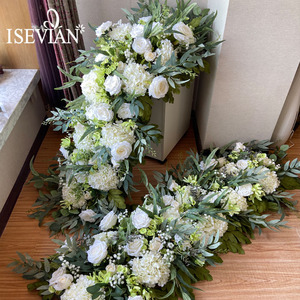 Lisian – chemin <span class=keywords><strong>de</strong></span> table à fleurs artificielles, <span class=keywords><strong>feuille</strong></span> blanche, fleur <span class=keywords><strong>de</strong></span> rose, chemin <span class=keywords><strong>de</strong></span> mariage - Product Image 2