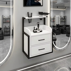 QUMENG Meubles de salon modernes dorés à fixation murale, stations de coiffure avec armoire de rangement pour outils pour salon de coiffure - Product Image 1