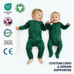 GOTS CPC 95% Bamboe Baby Romper Eén-delig Pyjama 2-weg Rits Omgeslagen Voetjes Kinder Slaapzak Jumpsuit Premium Baby Rompertje - Product Image 1