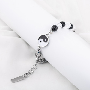 Yunnique – Bracelet tibétain en argent perlé avec Yin Yang et caractères chinois, pour hommes et femmes, bijoux à la mode, cadeau - Product Image 3