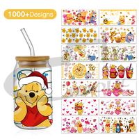 Autocollant en vinyle personnalisé pour gobelets en verre, autocollant Pooh Bear et ses amis, étiquette imperméable, transfert UV DTF pour envelopper les gobelets, 16 oz, haute qualité
