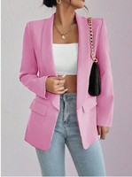 Blazer Wanita Bergaya Lengan Panjang Kerah Syal (Stok Ekspor, Ukuran XS-XL, Model B6027L) Mantel Musim Semi Gugur