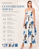 Fabricant de vêtements sur mesure OEM, robes à imprimé floral blanc et bleu, sans manches, taille haute, robes pour femmes