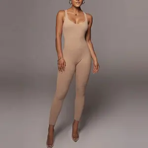 news product 2023 custom lady workout lucky label rib one piece women bodycon playsuit jumpsuits