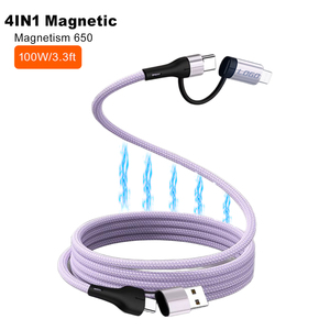 4 In 1 USB Charging Cable, 240w 4-in-1 USB C Cable, 4 In 1 USB 240w Cable, Multi Charger Cable With Breathing Light, 5a Multi Fast Charging & Data Sync Silicone Compatible (Purple - View #6