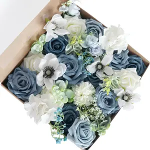 Real Looking Roses with Stems DIY Party Tables Decorations White Bridal Bouquets Wedding Artificial Rose Flowers Box Set