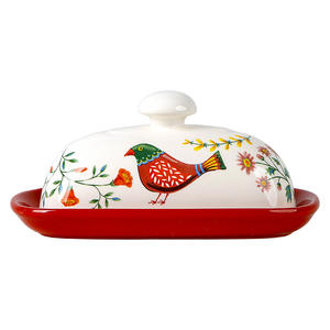 Prodotto di vendita caldo 2023 fattoria <span class=keywords><strong>Vintage</strong></span> unico regalo di natale piatto di burro antipasto in ceramica rossa con coperchio - Product Image 1