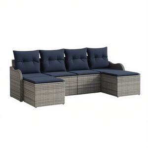 Conjunto de Sofá para Exteriores de Poliéster Gris, 6 Plazas, Resistente a la Intemperie, Muebles de Jardín de Diseño Contemporáneo con Estructura de Mimbre - Product Image 1