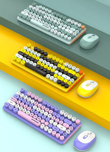 Clavier rétro Steampunk coloré et mignon avec touches rondes, souris sans fil 2,4 GHz, combo clavier-souris - Product Image 3