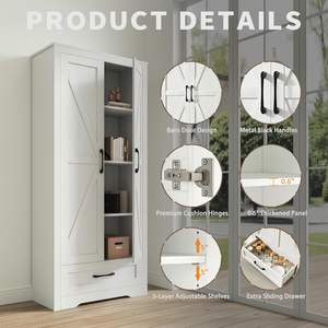 Casilleros modernos de madera blanca, casilleros de cabaña con estantes ajustables, puertas de Granero, armarios altos de cocina para comida, comedor, uso escolar - Product Image 5