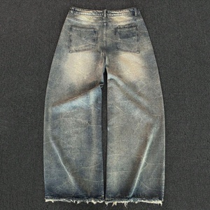 Pantalones Casuales de Mezclilla Lavada de Primera Calidad, 100% Algodón, con Tinte Anudado, Lavado Monkey, Estilo Vintage, Corte Recto para Hombre - Product Image 3