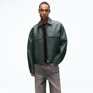Giacca Bomber in Pelle da Uomo con Colletto Rovesciato e Tasca sul Petto Personalizzata dal Produttore - Product Image 4