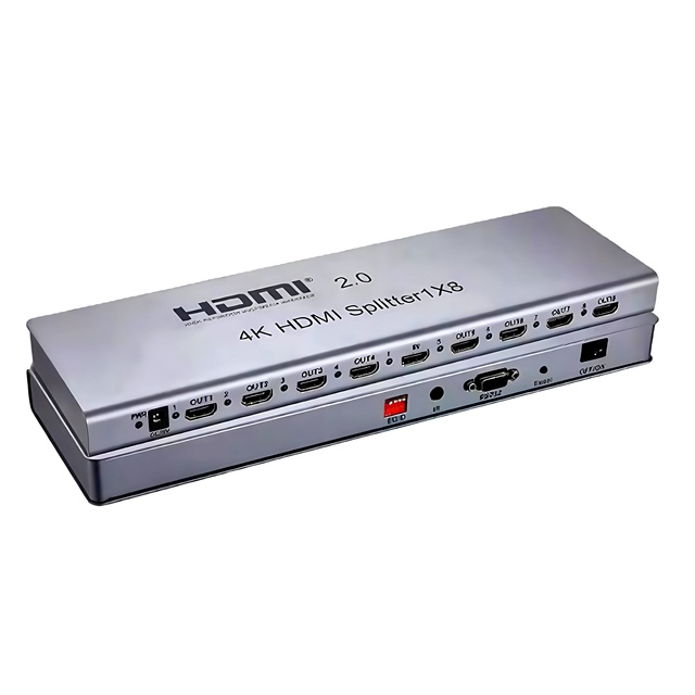 4K 60hz 1x8 HDMI 2.0 Splitter HDCP2.2 1080p 1 in 8 Out Multi Screen Mirror Display for Ps3 Ps4 Camera PC to TV Monitor Projector