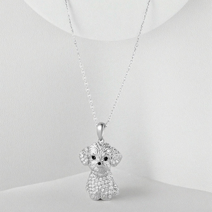 Collar con Colgante de Perro Maltés Clásico <span class=keywords><strong>en</strong></span> Plata de Ley 925 con Baño de Rodio y Circonita, Regalos de Compromiso para Mujeres, Cumpleaños - Product Image 4