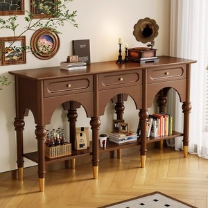 Mid-Century Retro Solid Wood Sideboard <strong>French</strong> &amp; American Style Console Table with <strong>Shelves</strong> &amp; Drawers for Hotel &amp; Living Room - Product Image 1