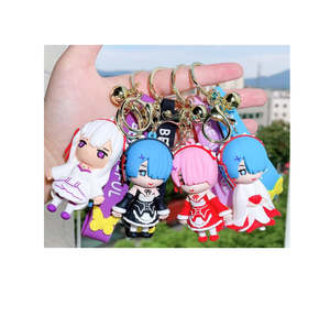 4 Desain Baru Gantungan Kunci PVC Ram Puffy, Gantungan Kunci Custom Lucu <span class=keywords><strong>Rem</strong></span> Emilia, Gantungan Kunci Tas Sekolah, Tas Mobil, Anime Kartun 3D Karet - Product Image 1
