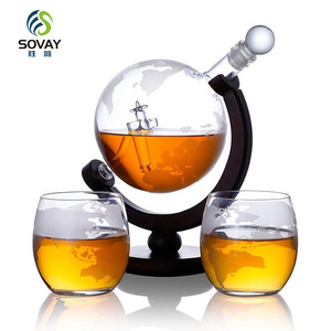 Ensemble de carafe sphérique pour whisky de 850 ml avec 2 verres à whisky sculptés, adapté pour le rhum, la tequila, la vodka, idéal pour les cadeaux - Product Image 2