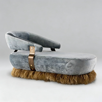 Canapé-lit Chaise Longue Moderne de Luxe Rembourré à Franges en Velours et Laiton pour Salon de Villa