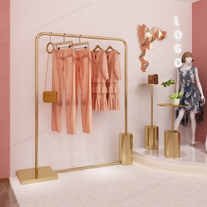 Accessori per negozi di abbigliamento da donna di moda espositore per indumenti moderno <span class=keywords><strong>su</strong></span> ruote scaffali per abbigliamento in oro per Boutique - Product Image 2