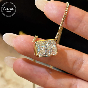 Aazuo - Joyería Fina con Diamantes Grandes Cultivados en Laboratorio de 5.0 ct, Colgante Cuadrado de Oro Amarillo Sólido de 18 Quilates con Cadena Cubana, Regalo de Amor para Mujer - Product Image 1