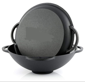 Kazan en fonte avec couvercle Kazan traditionnel en fonte avec base aplatie <span class=keywords><strong>Grill</strong></span> <span class=keywords><strong>Wok</strong></span> Noir Noir - Product Image 1