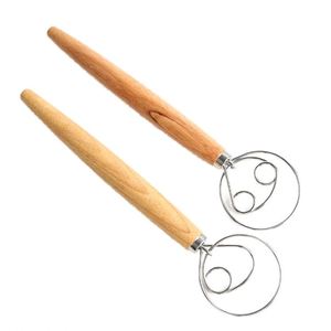 Nouveau stock – Batteur simple/double cercle de 13 pouces en chêne et métal pour œufs et pâte – Outils de pâtisserie et de boulangerie - Product Image 3