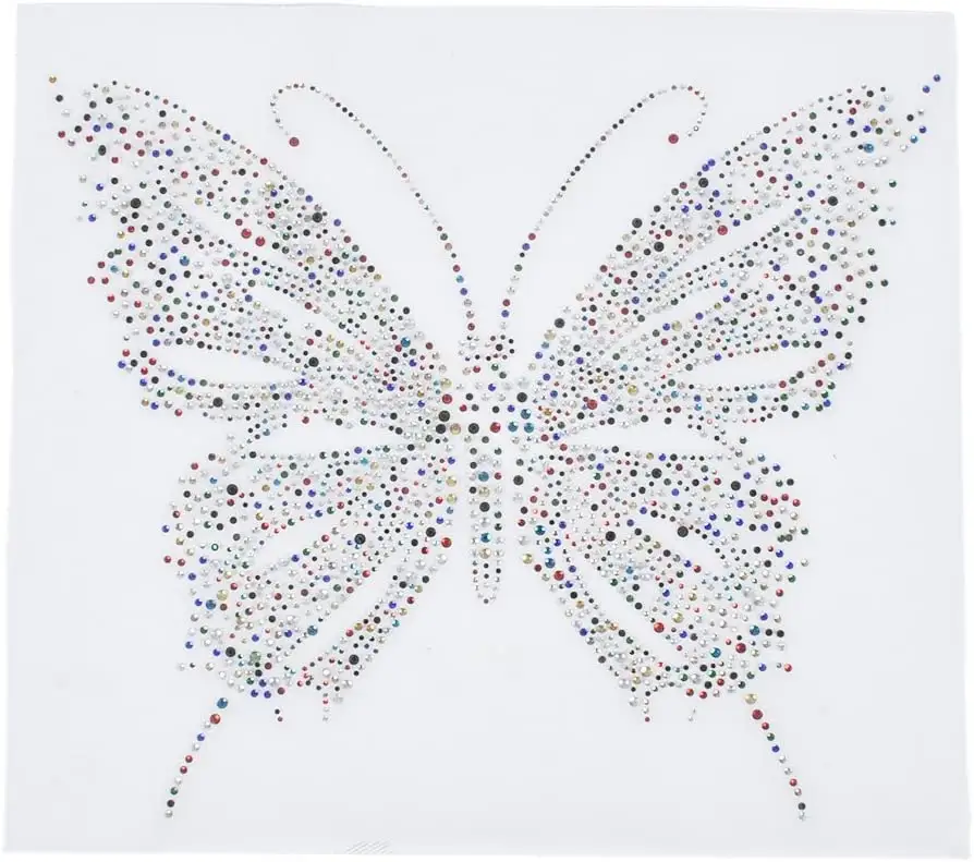 カラフルな蝶の形のラインストーンアイアンオントランスファーデカールブリンブリンカスタマイズブリンブリンホットフィックスクリスタルラインストーントランスファーラベル