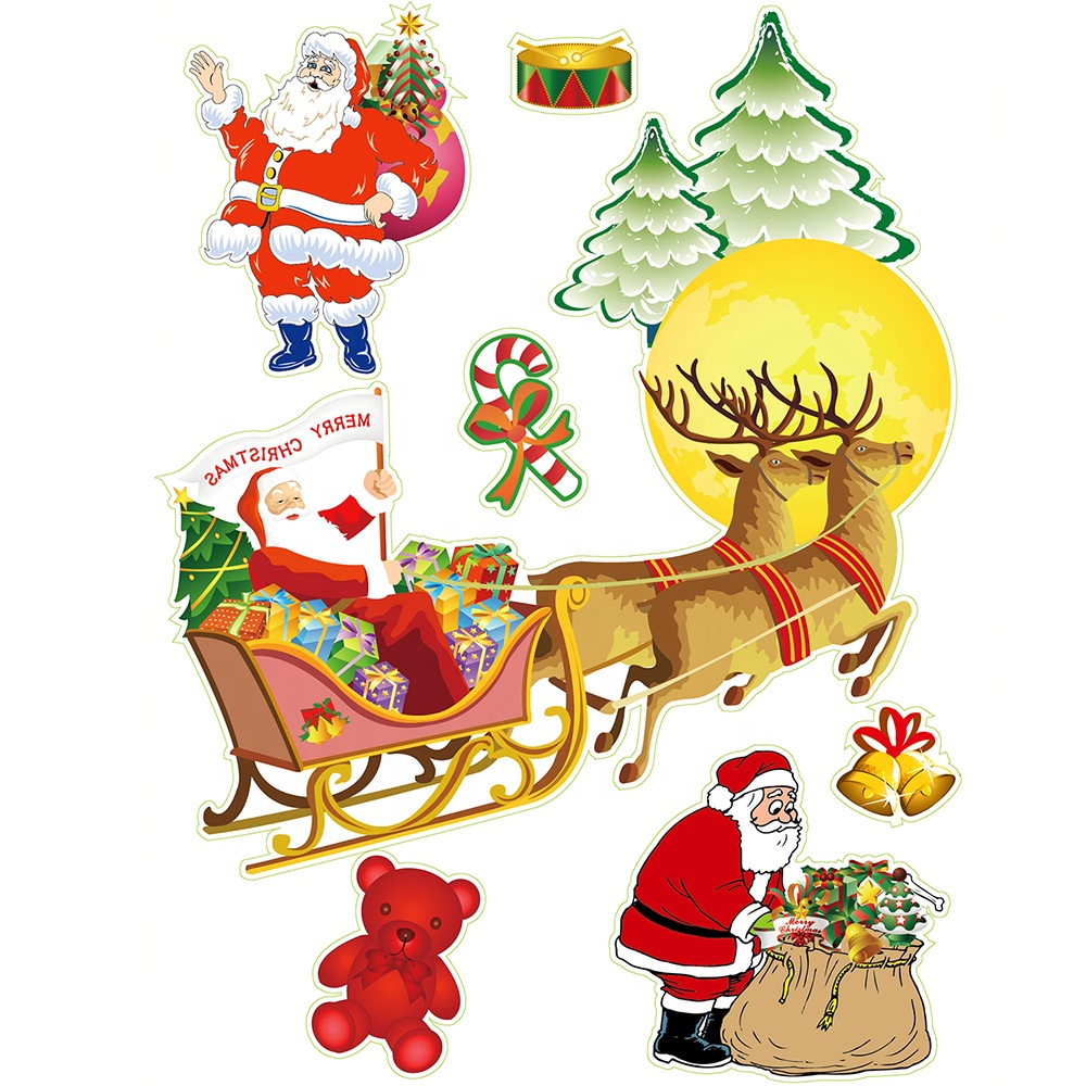 glass films static cling merry christmas sticker christmas label tag door window stickers roll
