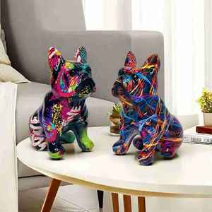 Figura Decorativa de Bulldog Colorido en Resina Epoxi, Escultura Artística para Decoración del Hogar, Sala de Estar, Porche, Vinoteca - Product Image 3