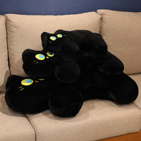 Adorable coussin en peluche chat noir, poupée chaton douce et rembourrée, peluche animale chat de dessin animé à grands yeux unique pour canapé, chambre à coucher, décoration, cadeau