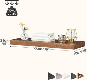 Estantes Flotantes de <span class=keywords><strong>Madera</strong></span> Rústica de 15.8 Pulgadas, Resistentes, de Cuatro Niveles, Multifuncionales, con Soporte Oculto <span class=keywords><strong>para</strong></span> Almacenamiento en Baño y Cocina - Product Image 2