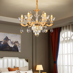 Crystal Chandelier Gold Finish E26 Bulb <b>Base</b> 2700K Warm White LED Adjustable Height Dimmable <b>Large</b> Bowl Shade Pendant Light - Product Image 2
