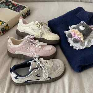 <b>Women</b> Pink Double Mesh Retro <b>Trainer</b> Shoes, Ugly Cute Korean Chic Style Spring Summer Niche Low Top Versatile Casual <b>White</b> Board - Product Image 1