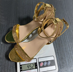 Vente directe usine en gros – Sandales sexy à talon épais et strass avec anneau de cheville pour femme - Product Image 5