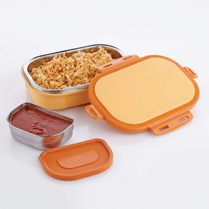 Lonchera de Acero Inoxidable BENTLY STEEL, Rectangular, 2 Compartimentos, Tapa de Plástico Portátil, Libre de BPA, a Prueba de Fugas, Desmontable - Product Image 1