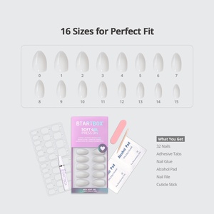 Ensemble de faux ongles réutilisables courts en amande, de haute qualité, blancs unis, en gel souple, à presser, vente en gros - Product Image 2