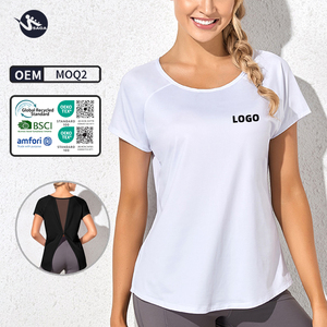 Nuevo Stock camiseta Fitness <span class=keywords><strong>mujer</strong></span> Color sólido cuello redondo Delgado transpirable malla Yoga correr manga corta Camiseta Tops - Product Image 1