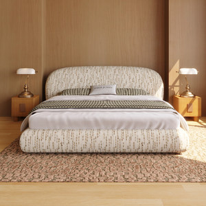Lit de rangement rembourré de style Bauhaus moderne, en tissu de coton et lin importé, taille <span class=keywords><strong>King</strong></span>, mobilier de lit de mariage C0212 - Product Image 3