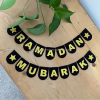 Nouveauté paillettes d'or sur ivoire ou noir feutre guirlande Eid Mubarak décoration tenture murale décor fer de lance pétoncle feutre drapeaux