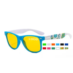프리미엄 플라스틱 프레임 옐로우 렌즈 맞춤형 로고 패턴 UV400 여성 남성 음영 선글라스 낚시 하이킹 골프 쇼핑