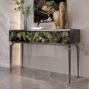 Mesa <span class=keywords><strong>Consola</strong></span> de Lujo con Acentos de Ágata Natural, Mesa de Entrada Moderna de Acero Inoxidable para Villa y Mansión - Product Image 1