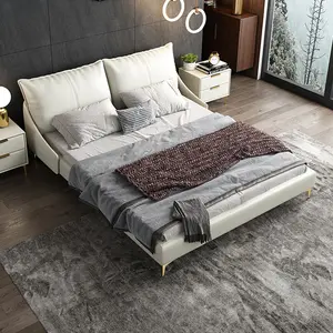 İtalyan tasarım yatak odası mobilyası döşeme İtalyan deri yatak kral çift karyola iskeleti lüks oturma odası yatak için