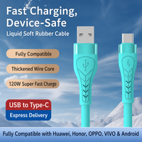 Câble USB-A vers USB-C 120W à charge rapide, avec âme en caoutchouc liquide épaissi, pour téléphone Android, tablette et ordinateur portable