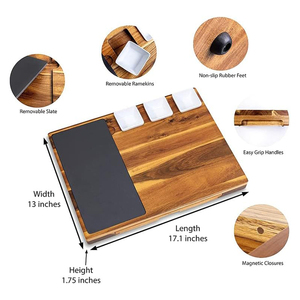 Gran oferta, juego de pizarra y tabla de <span class=keywords><strong>queso</strong></span> de madera, diseño de cajón, bandeja para servir alimentos con cuchillo inoxidable y cuencos de cerámica - Product Image 5