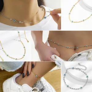 Creative Sequin Eye Pendant Charms Waist Chain Trendy Metal Ethnic Necklace Anklet Chain Belly Chain For Women